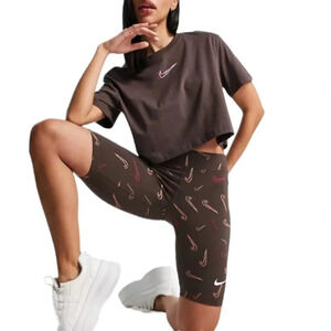 Nike Women's Brown Bike Shorts with Pink Accents